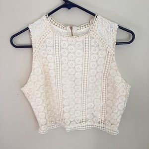 Abercrombie & Fitch cream geometric lace crop top